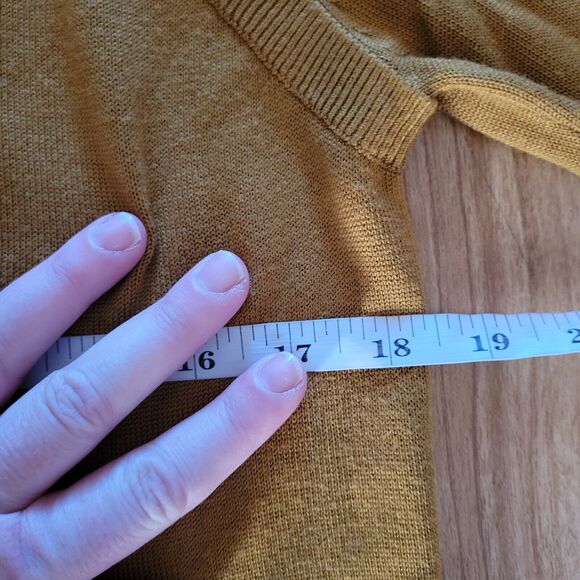 Anthropologie Sweater Top Womens Large Brown Mustard Cold Shoulder Casual Basic - Picture 6 of 11